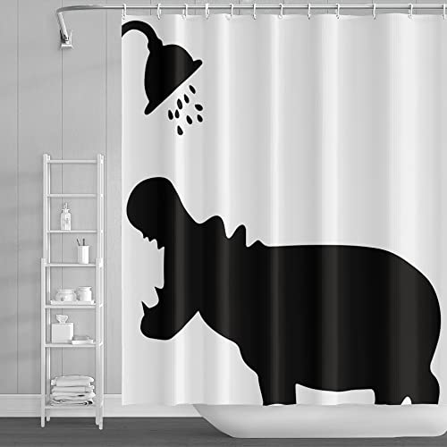 SDOTPMT 152x183cm Tier Silhouette Duschvorhang Abstrakt Nilpferd Baden Riesig Wild Tier Badevorhang Weiß Badewannenvorhang für Kinder Badezimmer Polyester Wasserdicht mit Haken von SDOTPMT