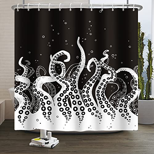 SDOTPMT 165x183 Zentimeter Oktopus-Tentakel Dusche Vorhang Ozean-Kreatur Aufsteigende Gasblase Polyester Wasserdicht Badezimmer Vorhang mit Haken von SDOTPMT