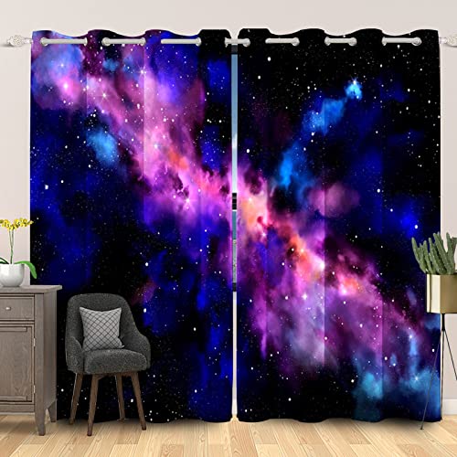 SDOTPMT 168x229cm Galaxis Weltraum Fenstervorhang Nebel-Universum Planet Mehrfarbig Sternenklarer Himmel Milchstraße Universum Fenster vorhänge für Schlafzimmer Lichtblockierung Vorhang, 2 Stücke von SDOTPMT