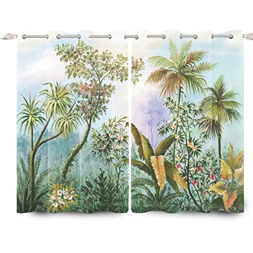 SDOTPMT 168x229cm Grün Palme Blätter Fenstervorhang Tropisch Botanisch Anlage Blume Rustikal Bauernhaus Landschaft Fenster vorhänge für Schlafzimmer Lichtblockierung Vorhang, 2 Stücke von SDOTPMT