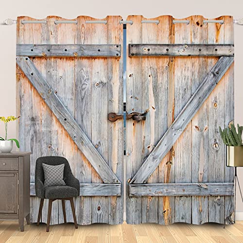 SDOTPMT 168x229cm Jahrgang Hölzern Scheune Tür Vorhang Western Schick Holz Planke Fenstervorhänge mit Tülle Rustikal Bauernhaus Blickdichte Vorhänge für Wohnzimmer Verdunkelung Vorhänge, 2 Stücke von SDOTPMT