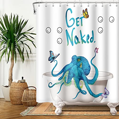 SDOTPMT 175x190cm Holen Sie Sich nackten Duschvorhang Netter Cartoon Octopus in der Badewanne Schmetterling Bad Vorhang Ozean Kreatur Weiß Badewanne Vorhang für Kinder Badezimmer Dekor mit Haken SDOTPMT 175x190cm Holen Sie Sich nackten Duschvorhang Netter Cartoon Octopus in der Badewanne Schmetterling Bad Vorhang Ozean Kreatur Weiß Badewanne Vorhang für Kinder Badezimmer Dekor mit Haken von SDOTPMT
