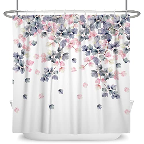 SDOTPMT 175x190cm Rosa Grau Blumendusche Vorhang Frühling Boho Vintage-Stil Romantisch Blühen Blumen Pflanzen Naturlandschaft Badevorhang für Badezimmer Badewannen Dekorationen mit Haken von SDOTPMT