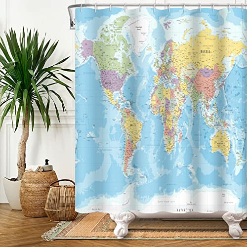 SDOTPMT 175x190cm Welt Karte Duschvorhang Länder und Städte Erdkunde Lehrreich Badevorhang für Kinder Blau Ozean Kontinente Badewanne Vorhang Stoff Wasserdicht für Badezimmer Badevorhang mit Haken SDOTPMT 175x190cm Welt Karte Duschvorhang Länder und Städte Erdkunde Lehrreich Badevorhang für Kinder Blau Ozean Kontinente Badewanne Vorhang Stoff Wasserdicht für Badezimmer Badevorhang mit Haken von SDOTPMT