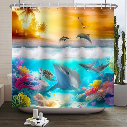 SDOTPMT 180x180cm Sommer Ozean Dusche Vorhang Haie Schildkröte Korallen unter dem Meer Wale Möwen Abendsonne Palme über dem Ozean Badewanne Vorhang für Badezimmer Dekor Stoff Polyester mit Haken SDOTPMT 180x180cm Sommer Ozean Dusche Vorhang Haie Schildkröte Korallen unter dem Meer Wale Möwen Abendsonne Palme über dem Ozean Badewanne Vorhang für Badezimmer Dekor Stoff Polyester mit Haken von SDOTPMT