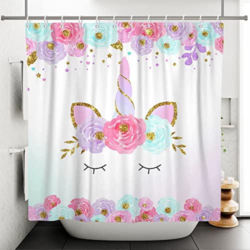 SDOTPMT 180x180cm Nettes Einhorn Duschvorhang Cartoon Einhorn Magic Head Bunte Blume Bad Vorhang Lustige Malerei Weiß Bad Vorhang für Kinder Badezimmer Dekor mit Haken SDOTPMT 180x180cm Nettes Einhorn Duschvorhang Cartoon Einhorn Magic Head Bunte Blume Bad Vorhang Lustige Malerei Weiß Bad Vorhang für Kinder Badezimmer Dekor mit Haken von SDOTPMT