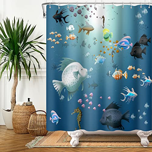 SDOTPMT 180x198cm Karikatur Fische Duschvorhang Bunt Tropisch Fische Hippocampus Marine Tier Badevorhang Blau Ozean Badewannenvorhang für Kinder Badezimmer Stoff Polyester Wasserdicht mit Haken SDOTPMT 180x198cm Karikatur Fische Duschvorhang Bunt Tropisch Fische Hippocampus Marine Tier Badevorhang Blau Ozean Badewannenvorhang für Kinder Badezimmer Stoff Polyester Wasserdicht mit Haken von SDOTPMT