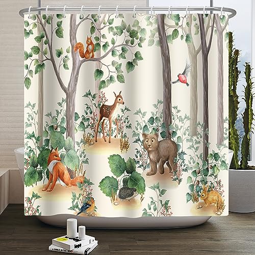 SDOTPMT 180x198cm Tropischer Regenwald Duschvorhang Netter lustiger Tier Hirsch Känguru Grüne Pflanze Bad Vorhang Bauernhaus Zoo Cartoon Badewanne Vorhang für Kinder Badezimmer Dekor mit Haken von SDOTPMT