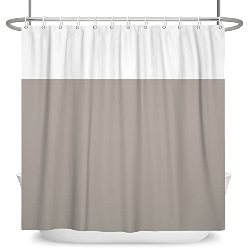 SDOTPMT 180x243cm Braun Weiß Zweifarbig Duschvorhang Minimalistisch Thema Stoff Polyester Badvorhang Klassisch Traditionell Einfarbig Dusche Vorhang für Badezimmer mit Haken von SDOTPMT