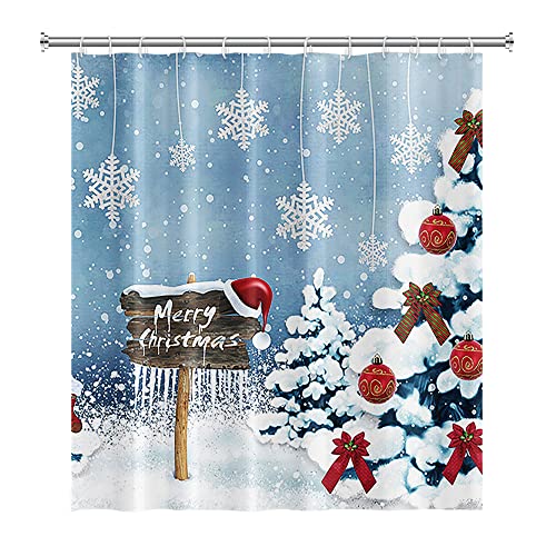 SDOTPMT 180x243cm Frohe Weihnachten Duschvorhang Winter Schnee Landschaft Kiefer Weiß Schneeflocken Badevorhang Weihnachten Feier Ball Badewannenvorhang für Kinder Badezimmer Polyester mit Haken von SDOTPMT