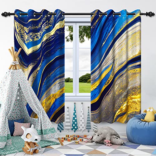 SDOTPMT 66x160cm Blauer gemischter Goldener Glitter-Fenster-Vorhang Abstrakte gestreifte Textur-Fenster-Vorhänge Moderne Klassische Fensterbehandlung für Schlafzimmer-Dekor-Vorhänge,2 Platten von SDOTPMT