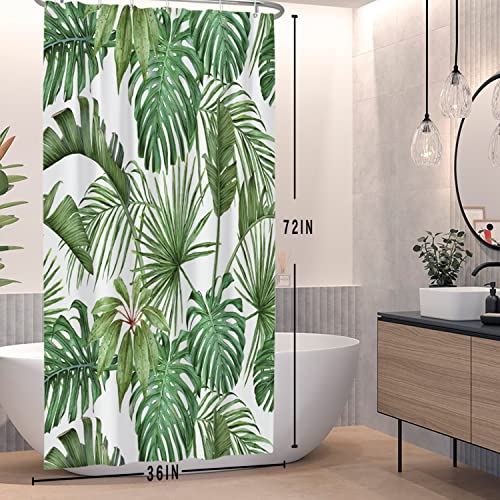 SDOTPMT 90x183cm Aquarell Grün Palmenblätter Dusche Vorhang Sommer Tropisch Botanische Pflanzen Badevorhang Dschungel Banane Monster Blatt Duschvorhang Badezimmer Vorhang mit Haken von SDOTPMT