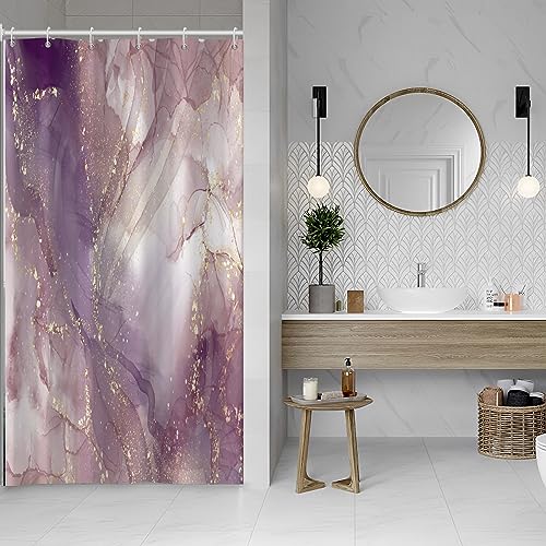 SDOTPMT 90x183cm Lila Abstrakter Marmor Duschvorhang Goldene Pailletten Wirbel Textur Bad Vorhang Moderne Klassische ästhetische Badewanne Vorhang für Frauen Badezimmer Dekor mit Haken von SDOTPMT