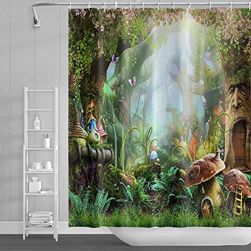 SDOTPMT 90x183cm Märchen Pilz Duschvorhang Magie Fantasie Wälder Urwald Baum Badevorhang Grün Wiese Anlage Blätter Blumen Badewannenvorhang für Badezimmer Polyester mit Haken SDOTPMT 90x183cm Märchen Pilz Duschvorhang Magie Fantasie Wälder Urwald Baum Badevorhang Grün Wiese Anlage Blätter Blumen Badewannenvorhang für Badezimmer Polyester mit Haken von SDOTPMT