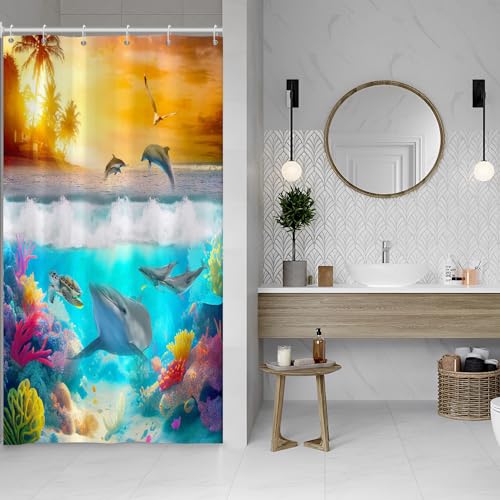 SDOTPMT 90x183cm Sommer Ozean Dusche Vorhang Haie Schildkröte Korallen unter dem Meer Wale Möwen Abendsonne Palme über dem Ozean Badewanne Vorhang für Badezimmer Dekor Stoff Polyester mit Haken SDOTPMT 90x183cm Sommer Ozean Dusche Vorhang Haie Schildkröte Korallen unter dem Meer Wale Möwen Abendsonne Palme über dem Ozean Badewanne Vorhang für Badezimmer Dekor Stoff Polyester mit Haken von SDOTPMT