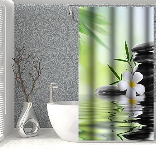 SDOTPMT 90x183cm Wasser Spa Duschvorhang Grün Bambus Laub Orchidee Blüte Natürlich Badevorhang Zen Meditation Basalt Steine Blumen Badewannenvorhang für Kinder Badezimmer Polyester mit Haken von SDOTPMT