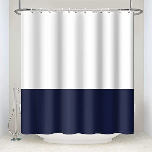 SDOTPMT 90x183cm Weiß Blau Duschvorhang Einfach Thema Badevorhang Klassisch Traditionelles Badewanne Vorhang Stoff Polyester Wasserdicht für Badezimmer mit Haken von SDOTPMT