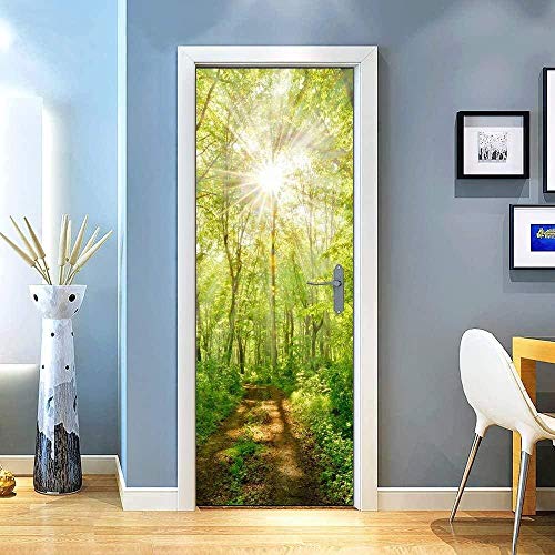 SDSONIU 3D Kreative Türaufkleber Sonnenschein Grün Wald Bäume Straße 88X200Cm Türtapete Selbstklebend Türposter - Fototapete 3D Effekt Türfolie Poster Tapete Wandtattoo DIY Selbstklebende Wandbild Pv von SDSONIU