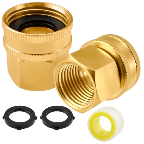SDTC Tech 2 Stück 3/4 Zoll GHT Buchse auf 1/2 Zoll NPT Buchse, GHT auf NPT Adapter, Messingbeschläge, Gartenschlauch auf Rohrverschraubungen, Messing Schnellkupplung Adapter von SDTC Tech