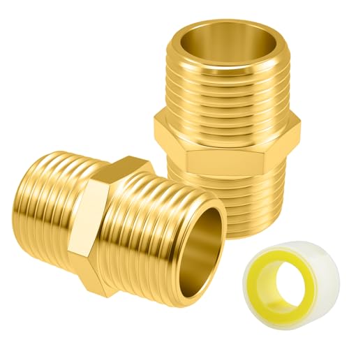 SDTC Tech 2er-Pack Messing Rohrverschraubung 1/2 Zoll NPT Außengewinde auf 1/2 Zoll NPT Außengewinde Reduzieradapter Gerade Sechskantnippelverbinder von SDTC Tech