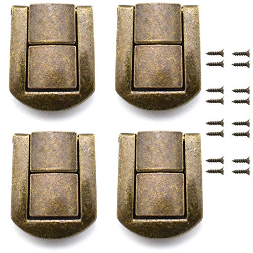 SDTC Tech 4 Stück Feder-Kippverschluss aus Zinklegierung, Antik-Bronze, rechteckige Mini-Haspen-Schließe mit Schrauben für Werkzeugkasten, Koffer, Schmuckkasten von SDTC Tech