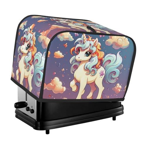 2-Scheiben-Toaster-Abdeckung mit Taschen, universelle Brotbackmaschinen-Abdeckung, Cartoon-Design, niedlicher Regenbogen-Küchen-Kleingeräte-Abdeckung mit Griff, Ofenabdeckung, Staub- und von SDTYKHJ