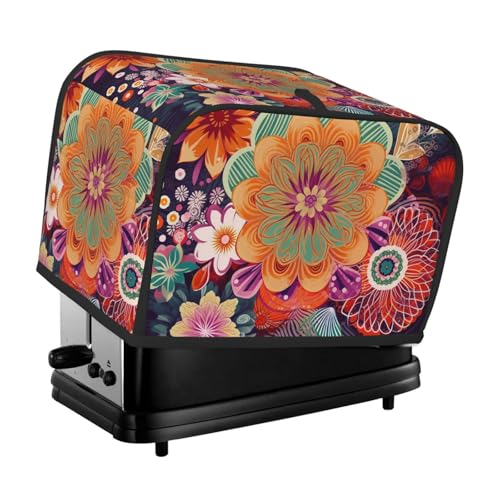 2 Scheiben Toaster-Abdeckung mit Taschen, universelle Brotbackmaschinen-Abdeckungen, böhmische farbige Blumen, Küche, kleine Geräteschutzabdeckung mit Griff, Ofenabdeckungen, Staub- und von SDTYKHJ