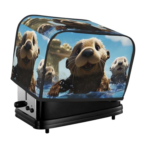 2-Scheiben-Toaster-Abdeckung mit Taschen, universelle Brotbackmaschinen-Abdeckungen, schöne Meeresotter-Küchenabdeckung mit Griff, Ofenabdeckungen, Staub- und Fingerabdruckschutz von SDTYKHJ