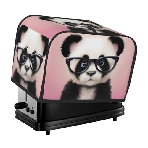 2 Scheiben Toaster Abdeckung mit Taschen Universal Brotbackmaschine Abdeckung Baby Panda mit Brille Küche Kleingeräte Abdeckung mit Griff Ofenabdeckung Staub- und Fingerabdruckschutz von SDTYKHJ