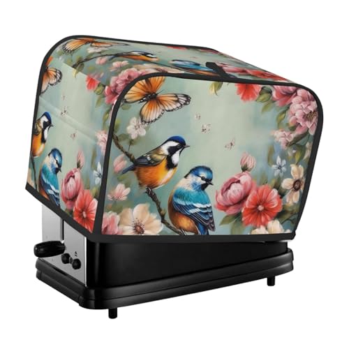2 Scheiben Toaster Abdeckung mit Taschen Universal Brotbackmaschine Abdeckung Blumen Vögel und Schmetterling Küche Kleine Geräte Abdeckung mit Griff Backofen Abdeckung Staub und Fingerabdruck Schutz von SDTYKHJ