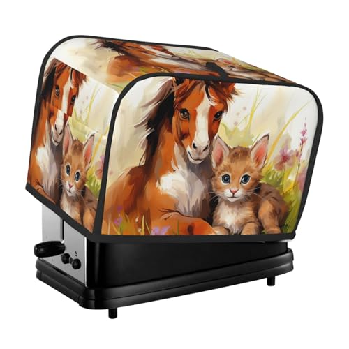 2 Scheiben Toaster Abdeckung mit Taschen Universal Brotbackmaschine Abdeckung Niedliches Pferd und Katze Küche Kleine Geräte Abdeckung mit Griff Ofenabdeckung Staub- und Fingerabdruckschutz von SDTYKHJ