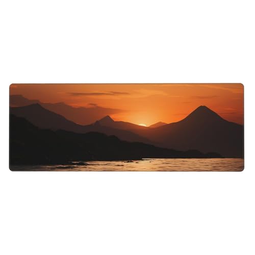 Großes Mauspad, Schreibtischunterlage, wasserdicht, Berg und Wasser bei Sonnenuntergang, Gaming-Mauspad mit genähten Kanten, 80 x 30 cm, rutschfeste Schreibtischunterlage für den Schreibtisch für Büro von SDTYKHJ