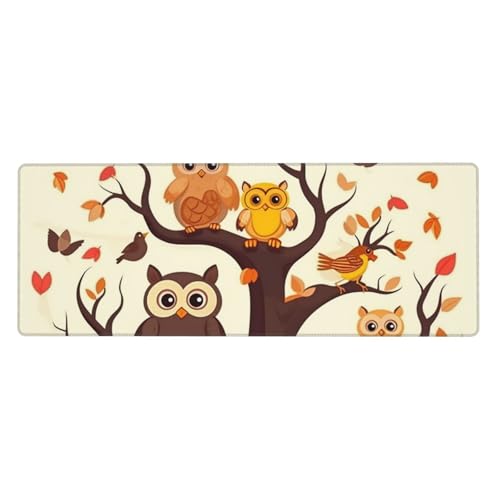 Großes Mauspad, Schreibtischunterlage, wasserdicht, Cartoon-Familie, Eulen auf dem braunen Baum, Gaming-Mauspad mit genähten Kanten, 80 x 30 cm, rutschfeste Schreibtischunterlage für den Schreibtisch von SDTYKHJ