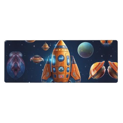 Großes Mauspad, Schreibtischunterlage, wasserdicht, Cartoon-Raumschiff, Rakete, Gaming-Mauspad mit genähten Kanten, 80 x 30 cm, rutschfeste Schreibtischunterlage für den Schreibtisch, Schreibunterlage von SDTYKHJ