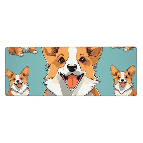 Großes Mauspad, Schreibtischunterlage, wasserdicht, Corgi, niedlicher Hund, Gaming-Mauspad mit genähten Kanten, 80 x 30 cm, rutschfeste Schreibtischunterlage für den Schreibtisch, Schreibunterlage für von SDTYKHJ