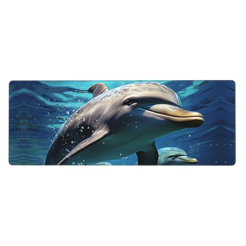 Großes Mauspad, Schreibtischunterlage, wasserdicht, Delfine, Gaming-Mauspad mit genähten Kanten, 80 x 30 cm, rutschfeste Schreibtischunterlage für den Schreibtisch, Schreibunterlage für Büro von SDTYKHJ