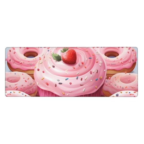 Großes Mauspad, Schreibtischunterlage, wasserdicht, Donut- und Cupcake-Gaming-Mauspad mit genähten Kanten, 80 x 30 cm, rutschfeste Schreibtischunterlage für Schreibtisch, Schreibunterlage für Büro von SDTYKHJ