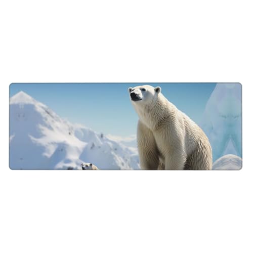 Großes Mauspad, Schreibtischunterlage, wasserdicht, Eisbär, Pinguin, Gaming-Mauspad mit genähten Kanten, 80 x 30 cm, rutschfeste Schreibtischunterlage für den Schreibtisch, Schreibunterlage für Büro von SDTYKHJ