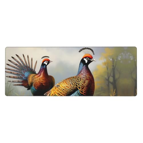 Großes Mauspad, Schreibtischunterlage, wasserdicht, Fasane, Tiere, Gaming-Mauspad mit genähten Kanten, 80 x 30 cm, rutschfeste Schreibtischunterlage für den Schreibtisch, Schreibunterlage für Büro von SDTYKHJ