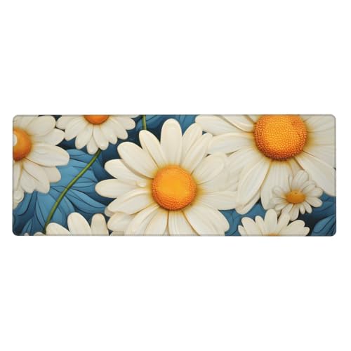 Großes Mauspad, Schreibtischunterlage, wasserdicht, Gänseblümchen, Gaming-Mauspad mit genähten Kanten, 80 x 30 cm, rutschfeste Schreibtischunterlage für den Schreibtisch, Schreibunterlage für Büro von SDTYKHJ