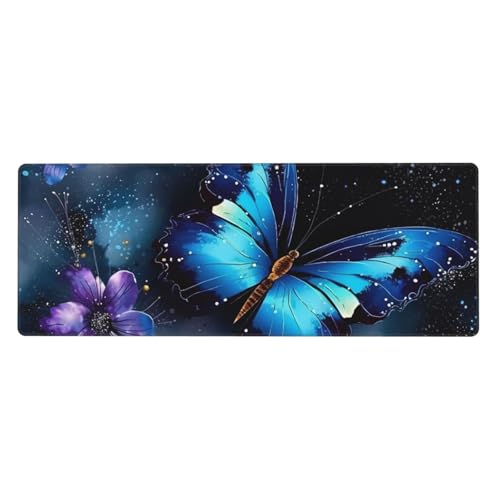 Großes Mauspad, Schreibtischunterlage, wasserdicht, Galaxie, blauer Schmetterling, Gaming-Mauspad mit genähten Kanten, 80 x 30 cm, rutschfeste Schreibtischunterlage für den Schreibtisch Großes Mauspad, Schreibtischunterlage, wasserdicht, Galaxie, blauer Schmetterling, Gaming-Mauspad mit genähten Kanten, 80 x 30 cm, rutschfeste Schreibtischunterlage für den Schreibtisch von SDTYKHJ