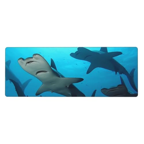 Großes Mauspad, Schreibtischunterlage, wasserdicht, Hammerhaie, Gaming-Mauspad mit genähten Kanten, 80 x 30 cm, rutschfeste Schreibtischunterlage für den Schreibtisch, Schreibunterlage für Büro von SDTYKHJ