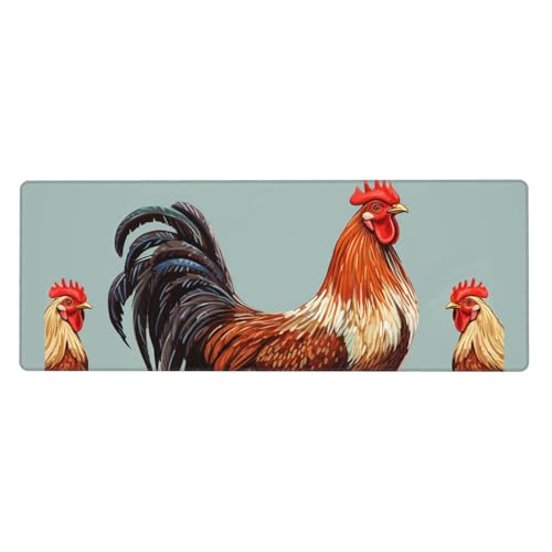 Großes Mauspad, Schreibtischunterlage, wasserdicht, Hühner-Druck, Gaming-Mauspad mit genähten Kanten, 80 x 30 cm, rutschfeste Schreibtischunterlage für Schreibtisch, Schreibunterlage für Büro von SDTYKHJ