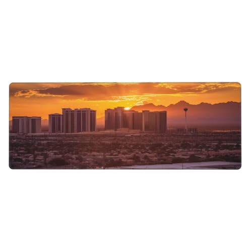 Großes Mauspad, Schreibtischunterlage, wasserdicht, Las Vegas Sonnenuntergang, Gaming-Mauspad mit genähten Kanten, 80 x 30 cm, rutschfeste Schreibtischunterlage für Schreibtisch, Schreibunterlage für von SDTYKHJ