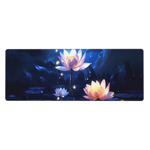 Großes Mauspad, Schreibtischunterlage, wasserdicht, Nachtblumen, Gaming-Mauspad mit genähten Kanten, 80 x 30 cm, rutschfeste Schreibtischunterlage für den Schreibtisch, Schreibunterlage für Büro von SDTYKHJ