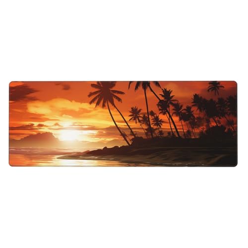 Großes Mauspad, Schreibtischunterlage, wasserdicht, Palme, Sonnenuntergang, Gaming-Mauspad mit genähten Kanten, 80 x 30 cm, rutschfeste Schreibtischunterlage für den Schreibtisch, Schreibunterlage für von SDTYKHJ