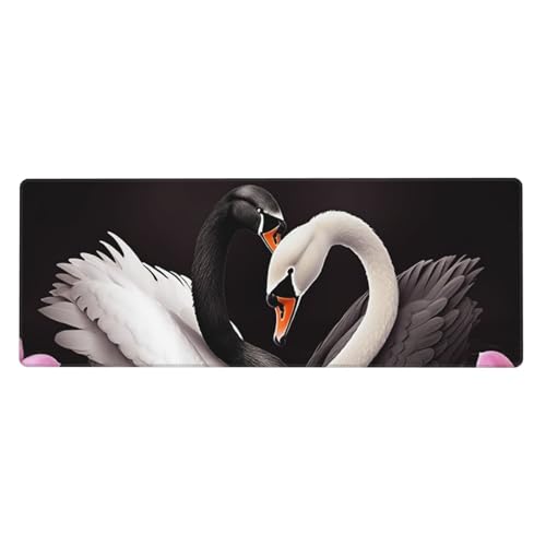 Großes Mauspad, Schreibtischunterlage, wasserdicht, Schwan, Herz, Gaming-Mauspad mit genähten Kanten, 80 x 30 cm, rutschfeste Schreibtischunterlage für den Schreibtisch, Schreibunterlage für Büro von SDTYKHJ