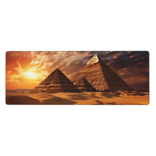 Großes Mauspad, Schreibtischunterlage, wasserdicht, ägyptische Pyramiden, Gaming-Mauspad mit genähten Kanten, 80 x 30 cm, rutschfeste Schreibtischunterlage für den Schreibtisch, Schreibunterlage für von SDTYKHJ