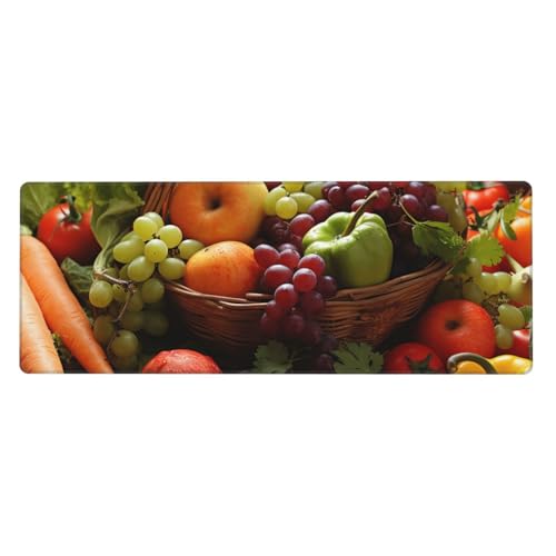 Großes Mauspad, Schreibtischunterlage, wasserdicht, bunt, verschiedene Gemüse und Obst, Gaming-Mauspad mit genähten Kanten, 80 x 30 cm, rutschfeste Schreibtischunterlage für den Schreibtisch von SDTYKHJ