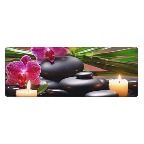 Großes Mauspad, Schreibtischunterlage, wasserdicht, mit Blumen im Brunnen, Massagesteine, Gaming-Mauspad mit genähten Kanten, 80 x 30 cm, rutschfeste Schreibtischunterlage für Schreibtisch von SDTYKHJ